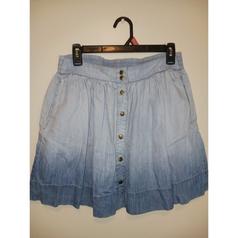 Harper Small Y2K Micro Mini Short Skirt Blue Ombre Denim Button Front pockets